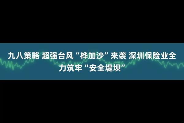 九八策略 超强台风“桦加沙”来袭 深圳保险业全力筑牢“安全堤坝”