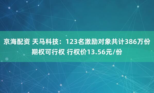 京海配资 天马科技：123名激励对象共计386万份期权可行权 行权价13.56元/份