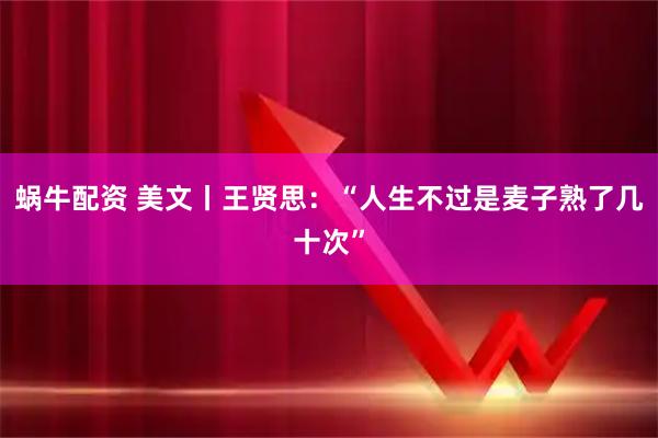 蜗牛配资 美文丨王贤思：“人生不过是麦子熟了几十次”